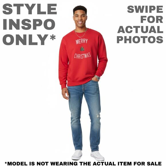 Red Christmas Sweatshirt Hanes Premium Weight 0253 - Picture 2 of 8